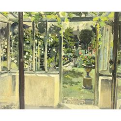 Alan Longmuir (British exh.1933-1960): 'Through the Conservatory', oil on canvas signed and dated 1950, titled verso 39cm x 49cm