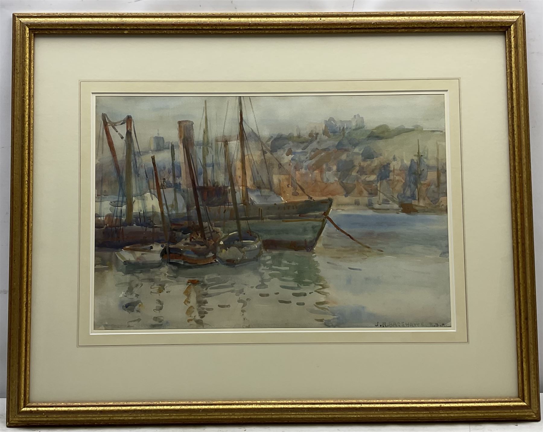 Joseph Richard Bagshawe (Staithes Group 1870-1909): Paddle Steamer and Fishing Boats moored in Whitby Harbour, watercolour signed 34cm x 51cm