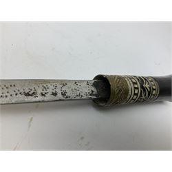 
Late 19th/early 20th century Anglo Indian ebony and bone sword stick with 62cm steel blade, brass locking ferrule and lion mask pommel L92 cm.