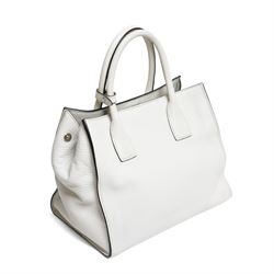 Prada - Vitello Daino shopping tote in Talco pebbled calf leather with contrasting black piping, the softly structured body with twin rolled handles, detachable and adjustable shoulder strap, zip fastening, silver-tone hardware and triangular Prada Milano logo plaque, with original product tag, authenticity card and dust bag