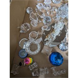 Collection of Swarovski figures, including owls, cats, penguins etc, together with Perthshire paperweight 