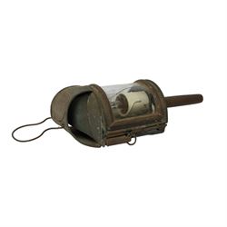 20th century brass and copper carriage lantern, with curved glass front, the brass oval plaque with details for Shand Mason & Co Fire Engine makers, Upper Ground Street, Blackfriars Rd, London, H32cm