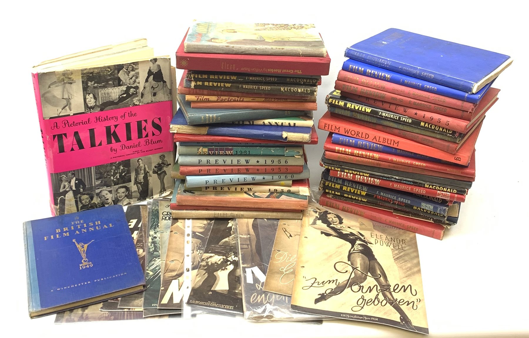 A collection of various Vintage Film/Hollywood magazine reviews, together with various Vintage Film/Hollywood books, including twenty four Film Review by F Maurice Speed examples, Film World Album, The Film Show Annual, Picture Show Annual, Film Portraits, etc. 