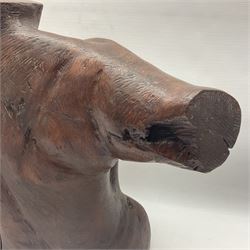 Helen Skelton (British 1933 – 2023): Large carved wooden sculpture, modelled as a male torso, H40cm. Born into an RAF family in 1933 in Kent and travelled the world extensively during her childhood. After settling in Bridlington, Helen immersed herself in painting, textiles, and wood sculpture, often inspired by nature's beauty. Her talent was showcased in a one-woman show at Sewerby Hall and recognised with the sculpture prize at Ferens Art Gallery in 2000. Sadly, Helen’s daughter passed away from cancer in 2005. This loss inspired Helen to donate her sculptures to Marie Curie upon her passing in 2023.