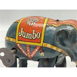 German Blomer and Schuler 'Jumbo' Elephant clockwork tinplate figure, marked 'D.R.P. DRGM Made in Germany', complete with key H9.5cm