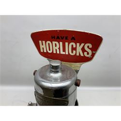 1950s Horlicks advertising shop counter electric mixer, with chrome fittings and stainless steel cup engraved Horlicks with wood handle, H50cm