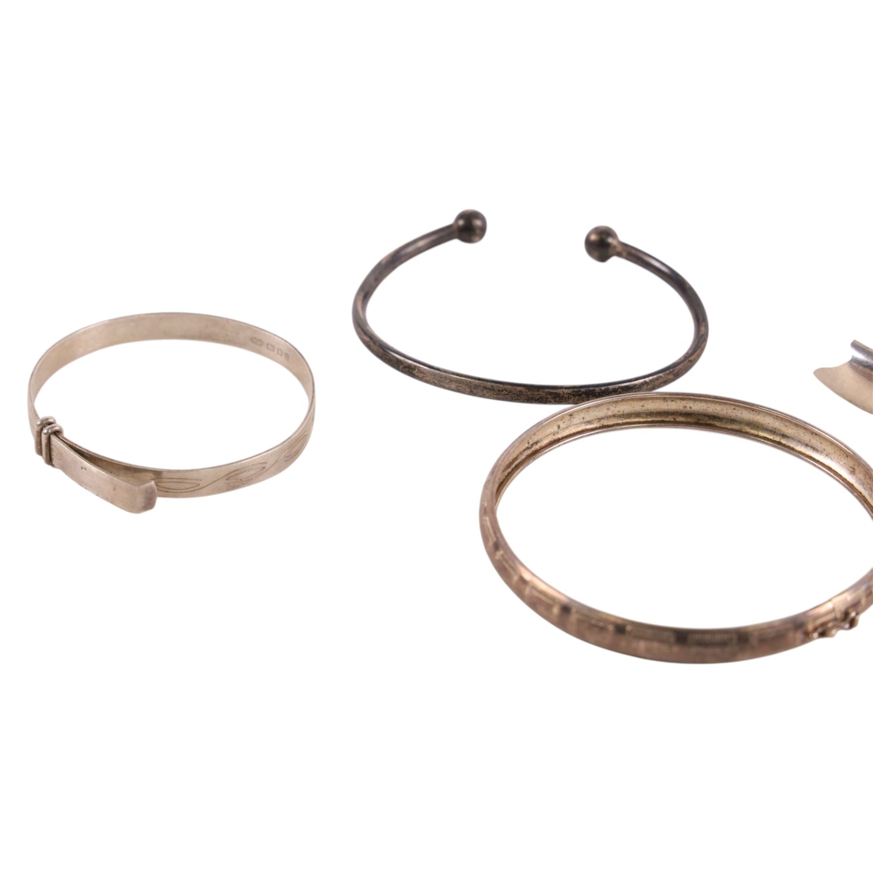 Six silver bangles, all stamped or hallmarked 