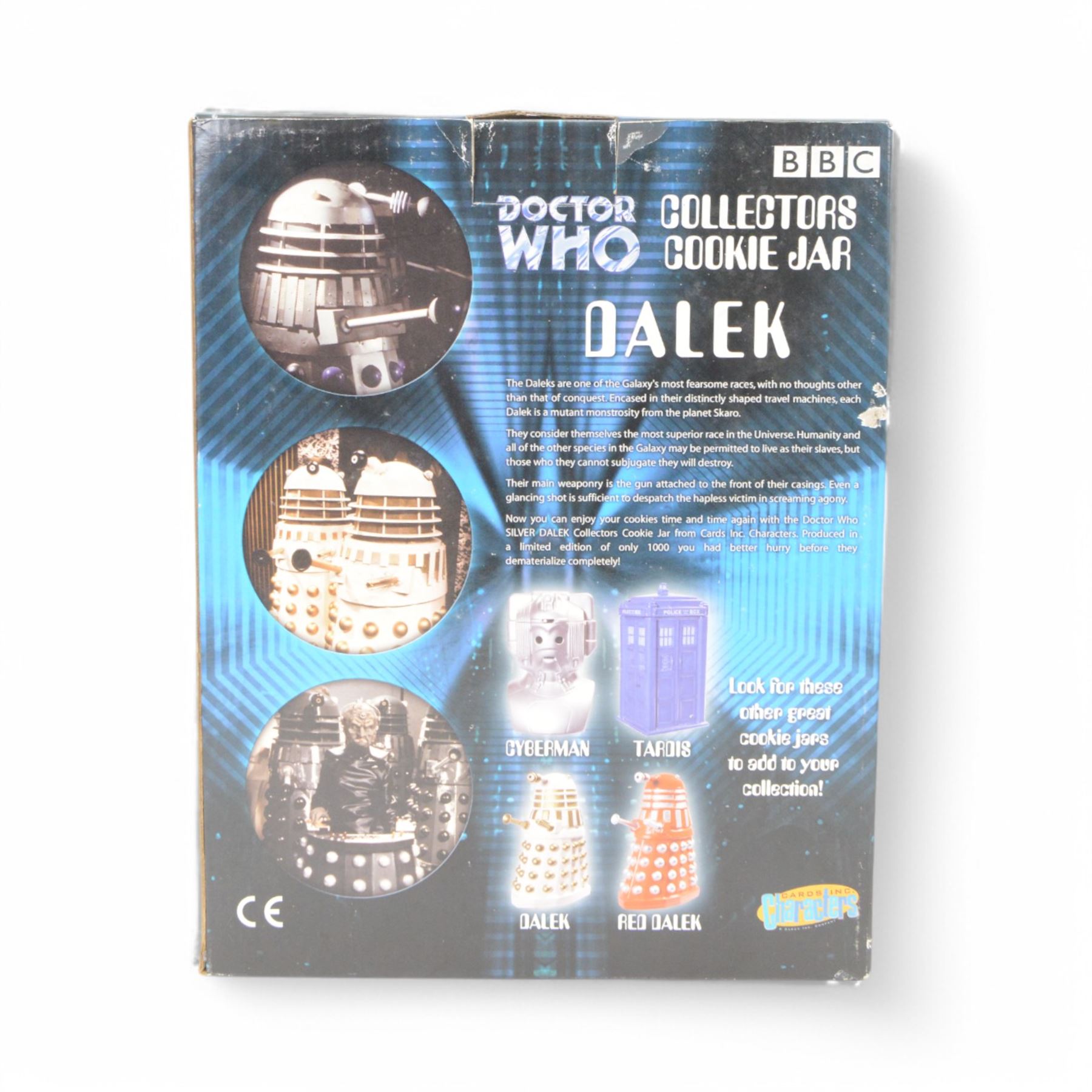 Four Doctor Who Limited Edition Collector's Cookie Jars, to include Platinum Edition Dalek, Silver and Blue Dalek, White and Gold Dalek and Tardis, all boxed 