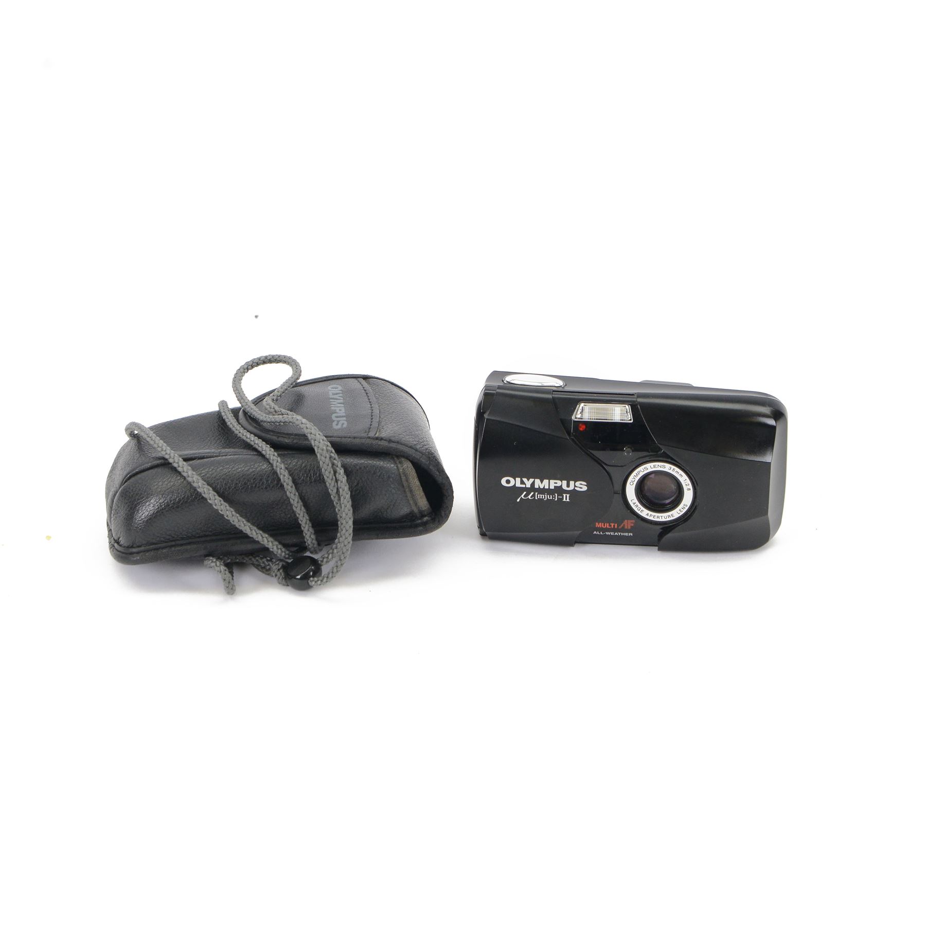 Olympus MJU II all weather 35mm compact camera serial no. 5106886, in soft shell case
