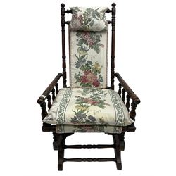 Late 19th century stained beech American rocking chair with turned frame