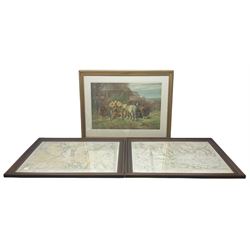 Two framed maps, of Keswick & Ambleside, Pickering & Thirsk, together with a countryside scene