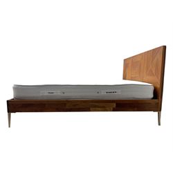 Barker & Stonehouse - contemporary chestnut king size bed frame, with geometric inlaid headboard and brass detailing, slatted base and tapered brass effect legs, together with Dreams ‘Reynolds 1000’ pocket sprung mattress