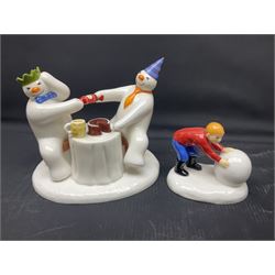 Four Coalport Characters The Snowman figures, comprising I'll Never Forget you with certificate, Pulling a Cracker and Adding a Smile, all with original boxes