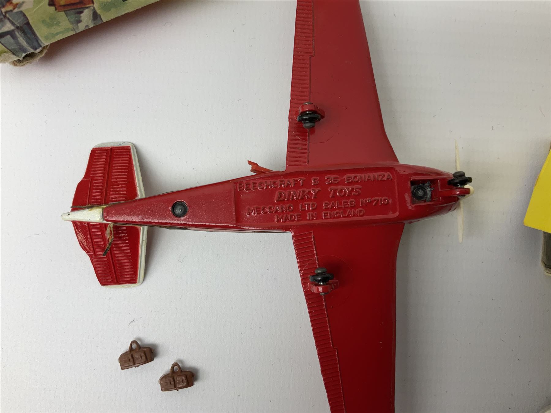 Dinky - Mercedes Benz Racing Car RN 36, No.237; Motorway Police Car No.269; Austin Mini-Moke No.342; Beechcraft S 35 Bonanza Aircraft with two pieces of luggage No.710; all boxed: and Rolls Royce Phantom V Limousine No.152; box base only with no cover (5)