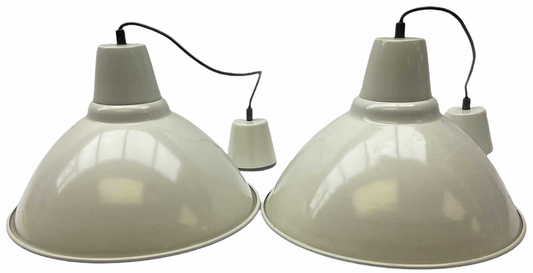 Pair of Industrial style cream metal light fittings, D38cm. 