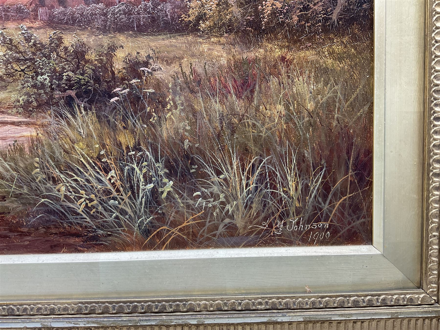 Sidney Yates Johnson (British fl.1890-1926): Farm Pastures at Dusk, oil on canvas signed and dated 1900, 44cm x 80cm