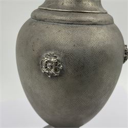 Mid 20th century Italian silver vase, the ovoid body with four applied stylised flower head motifs and short flared neck, upon a circular spreading foot, the whole with textured stipple like finish, marked 800, M. Buccellati, and bearing makers mark with silversmith number 48 and MI for Milan, H18.5cm