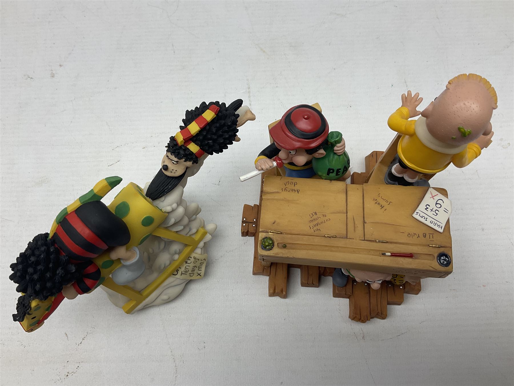 Seven limited edition Robert Harrop figures from the Beano Dandy collection, comprising The Beano Dandy Collection Bash Street Kids 50th Anniversary BSK50, Roger the Dodger's Dad You'd Better Be in There Roger!, two Desperate Dan Safe Cracker BDS13, The Beano Book Front Cover 1959 BDFC03, The Beano Book Front Cover 1973 BDFC01, some first editions, and Beano, Dandy Christmas 2013 The Beano Book 1975 The 10th Day of Christmas, no 137/200, BDCS13, all with boxes