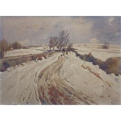 Frederick (Fred) Lawson (British 1888-1968): 'A Wensleydale Lane in Winter', watercolour signed, titled on gallery label verso 27cm x 37cm 
Provenance: with Chris Beetles Gallery, London, label verso