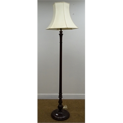  Early 20th century mahogany standard lamp, turned and reeded column, H158cm  