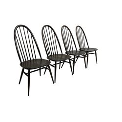 Ercol - set four dark elm 'Quaker Back Windsor Dining Chairs', hoop and stick backs