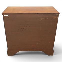 Early 20th century Georgian design figured walnut kneehole desk, rectangular moulded top over one long frieze drawer, kneehole recess with cupboard and drawer above, flanked by six short drawers with oval pressed brass handle plates, moulded plinth base on bracket feet