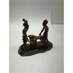 After William White; cold painted erotic bronze sculpture, modelled as a moveable group with stamp to the base, H12cm