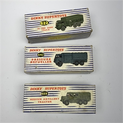 Dinky Supertoys - Pressure Refueller No.642, Medium Artillery Tractor No.689 and 10-Ton Army Lorry No.622, all boxed (3)
