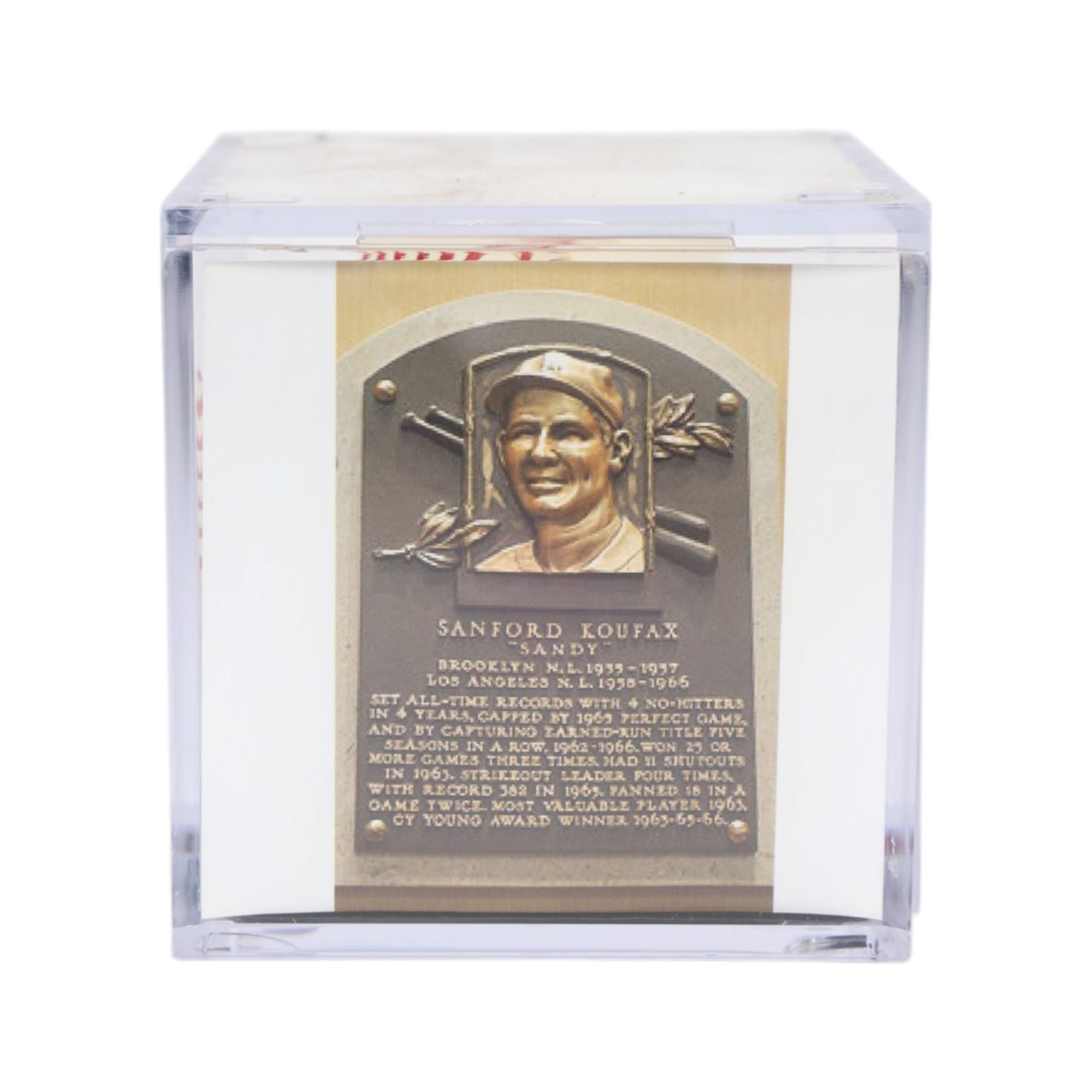 Signed Sandy Koufax Rawlings baseball, contained within an acrylic display box, with certificate of authenticity