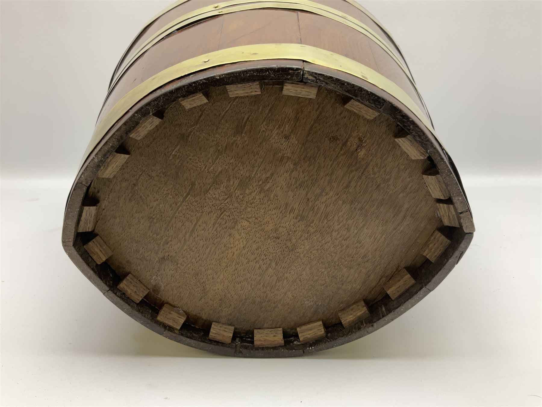 III mahogany and brass bound peat bucket, of navette form with