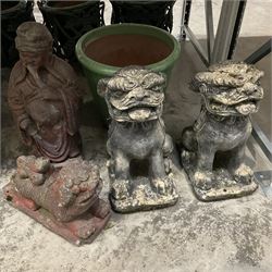 Set of four cast stone Chinese garden ornaments and green glazed terracotta pot - THIS LOT IS TO BE COLLECTED BY APPOINTMENT FROM DUGGLEBY STORAGE, GREAT HILL, EASTFIELD, SCARBOROUGH, YO11 3TX