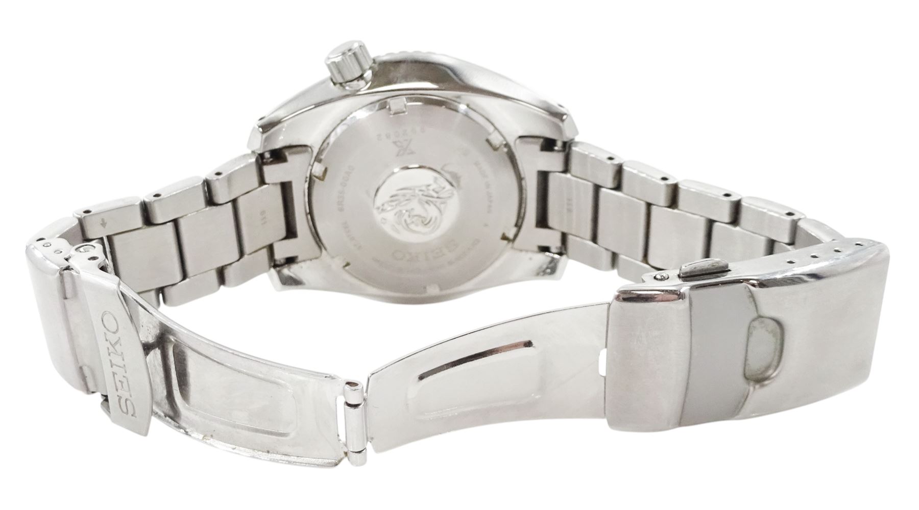 Seiko Prospex gentleman's stainless steel automatic wristwatch, Ref. 6R35-00A0, green dial with luminous hour markers, date aperture and unidirectional rotating green bezel, on stainless steel strap, with fold-over clasp, boxed with additional links and guarantee card dated 2019   