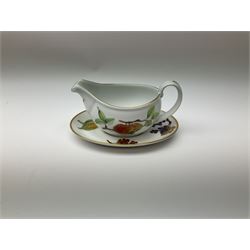 Quantity of Royal Worcester dinner and tea wares, mostly Evesham pattern, to include three tureens and covers, various sized serving dishes, ramakins, circular tray, sauce and cream boats and stands, teapot, teacups, saucers, etc. 
