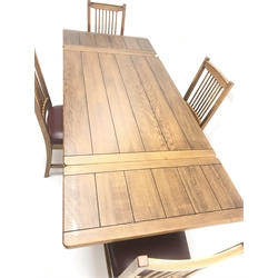  Sherry Furniture - light oak drawer leaf extending table (90cm x 134cm (closed) - 212cm (extended) H76cm) and set four dining chairs with leather upholstered seat  