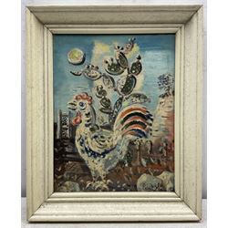 Gerard Hordyk (Dutch 1899-1958): Cockerel before Cacti, oil on canvas signed 34cm x 26cm
