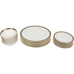 Royal Doulton Monaco pattern tea and dinner service for eight place settings, comprising teapot, cups and saucers, small bowls, side plates, dinner plates, milk jug and sugar bowl