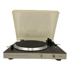 Rotel record player with pioneer amps and cassette deck with a pair of Wharfdale speakers