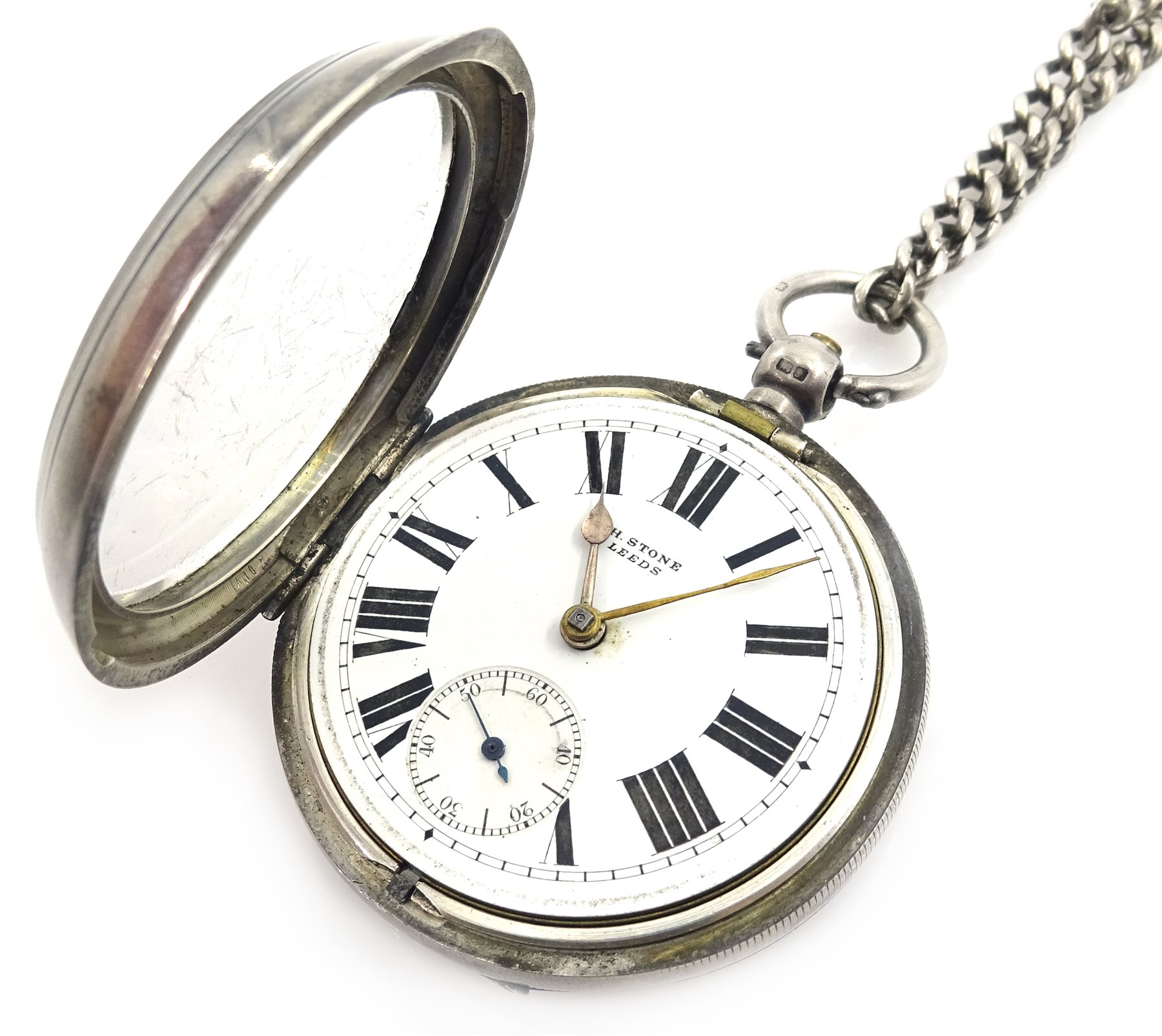 Silver pocket watch by H Stone Leeds no 739945, case Chester 1906 with