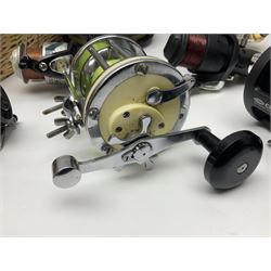 Collection of fishing reels and tackle, to include Flanden Chieftain 45, Artura Ultimate 8000, QSP LW70, etc 