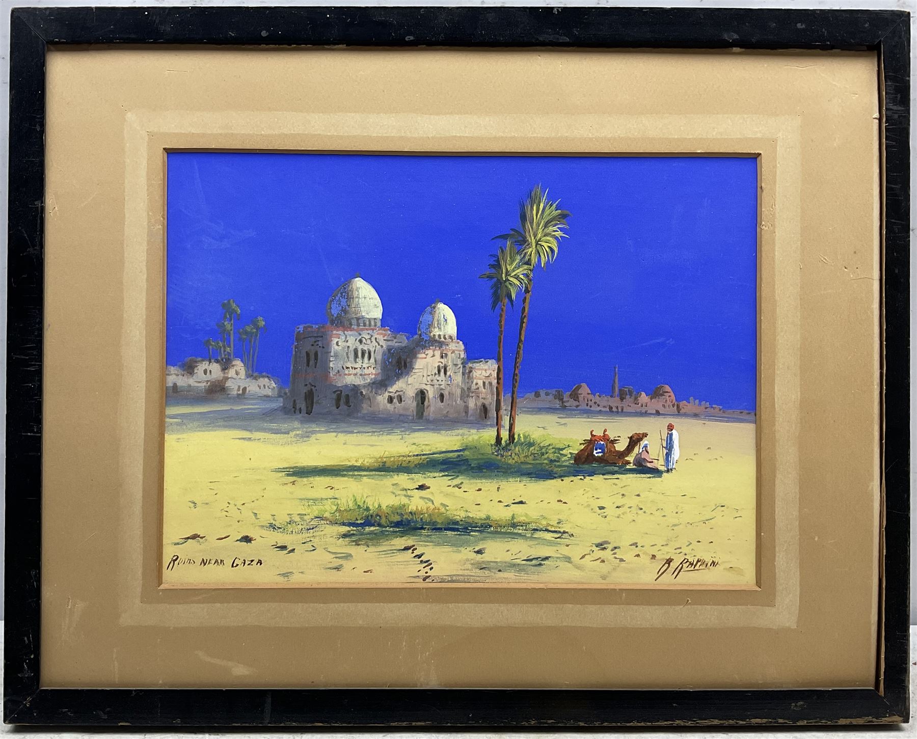 R Rappini (Early 20th century): 'Ruins near Giza', gouache signed and titled 27cm x 37cm; HWM (British late 19th century): 'Harpsden Court Oxon', watercolour signed with initials titled and dated 1896, 22.5cm x 29cm (unframed) (2)