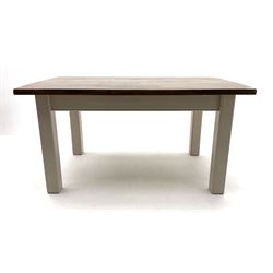 Rectangular oak dining table with painted base and supports 