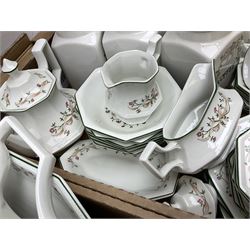 Johnson Brothers 'Eternal Beau' tea and dinner wares, to include dinner plates, teapot and coffee pot, cups and saucers, milk jug and sucrier etc