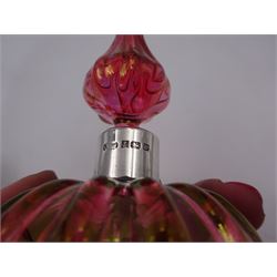 Modern novelty silver tape measure, in the form of a pig, hallmarked CME Jewellery Ltd, together with a silver mounted pink glass scent bottle, signed H. White to base, with silver collar hallmarked Laurence R Watson & Co, Birmingham 1996, scent bottle H12cm