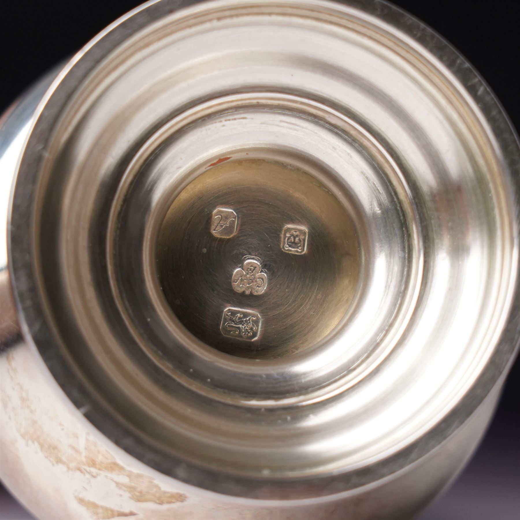 Silver vase shape sugar caster H15cm London 1975 Maker C J Vander Ltd and a George III silver sauce boat with crimped rim and 'C' scroll handle London 1763 Maker possibly William Skeen