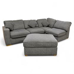 Contemporary grey fabric corner sofa and ottoman, comprising modular sections with removab...