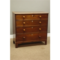  19th century mahogany straight front chest fitted of four drawers, turned wooden handles and bracket feet, 93cm, H93cm, D43cm  