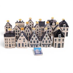 Sixteen  Blue Delft's KLM Airlines, Bols decanters, shaped as Dutch houses