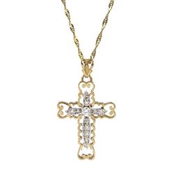  9ct gold cubic zirconia cross pendant necklace