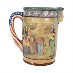 Royal Doulton The George Washington Jug, designed by Charles Noke and Harry Fenton a bicentenary jug modelled in relief with scenes relating to the signing of the Declaration of Independence, the handle in the form of the U.S. flag, H27cm