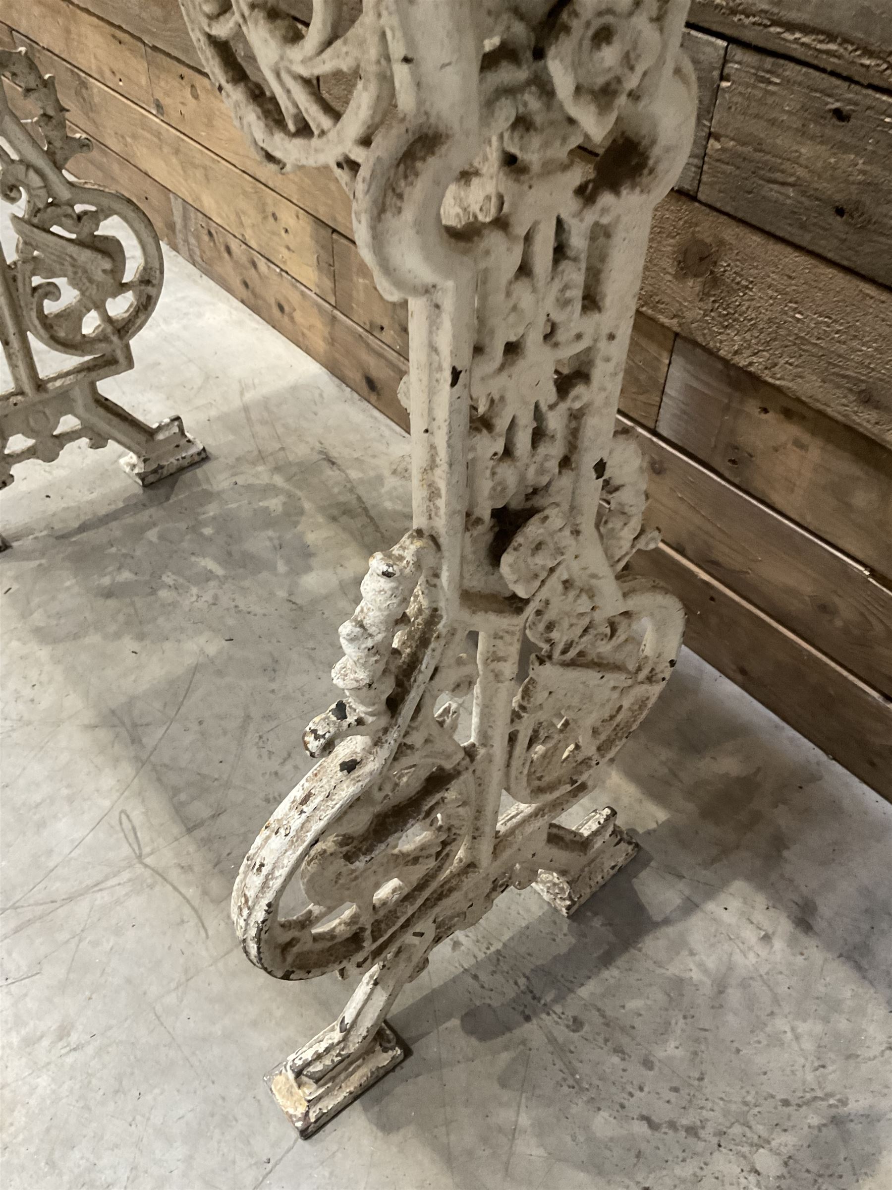 19th century Coalbrookdale design cast iron garden table, with rectangular marble top
